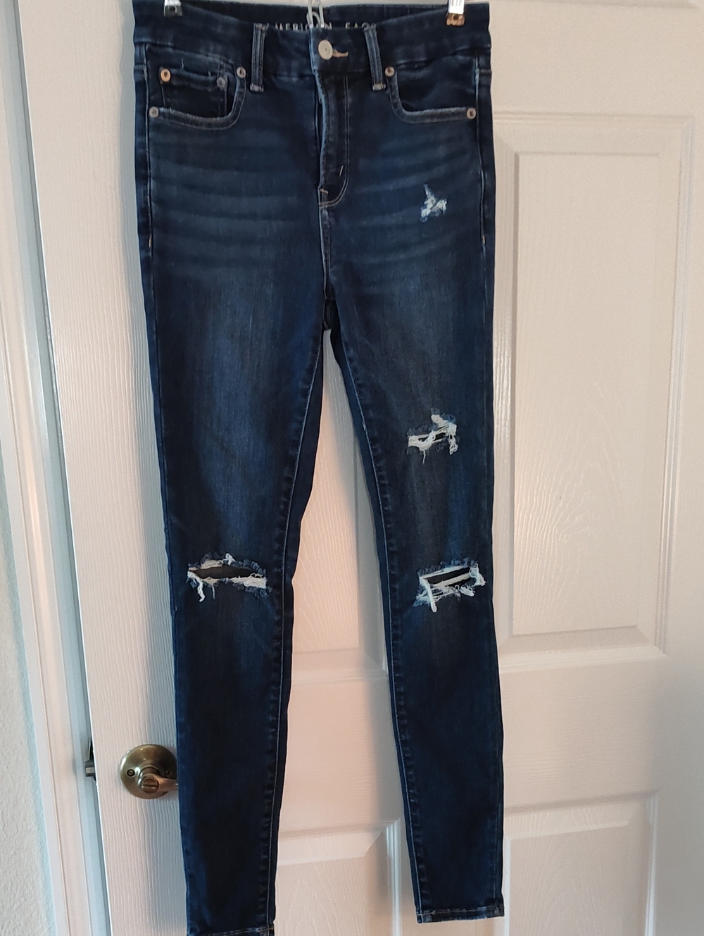 American Eagle Outfitters Dark Blue Distressed Skinny Jeans